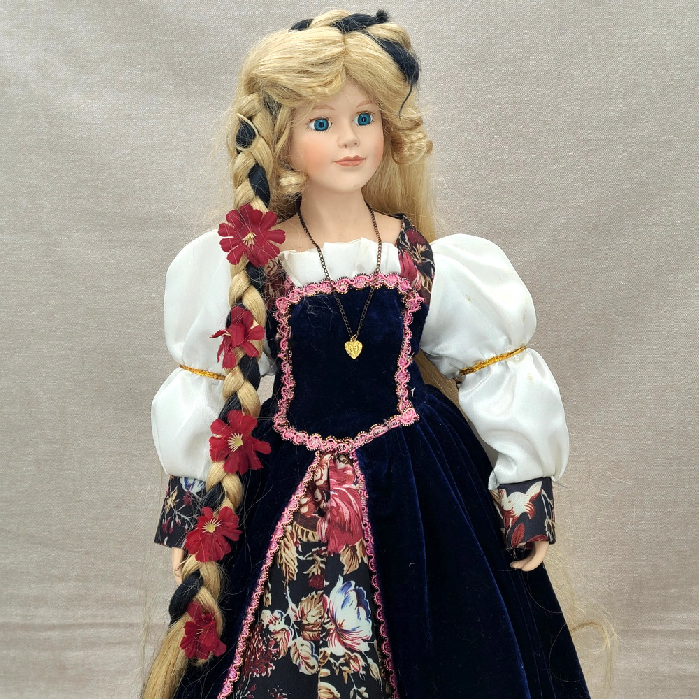 Vintage 1968 Ashley Belle Hand Painted Porcelain Doll - Holly w/ Stand 21"